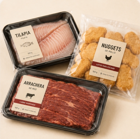Productos empaquetados: tilapia, nuggets y arrachera