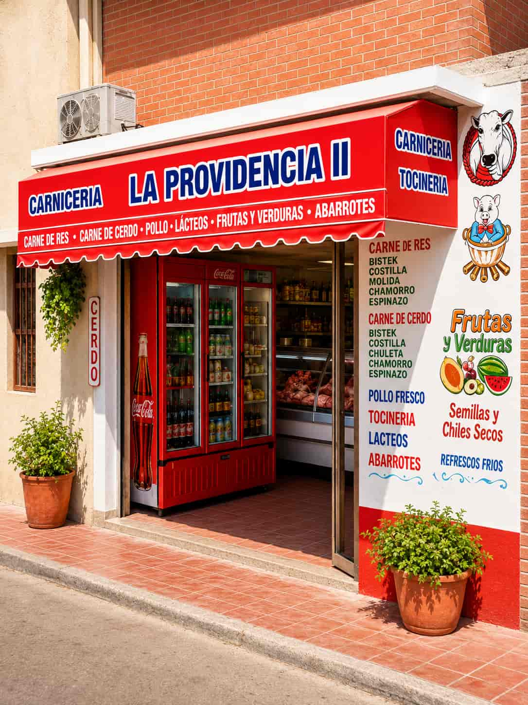 Carnicería La Providencia: vista del local con vitrina de carnes