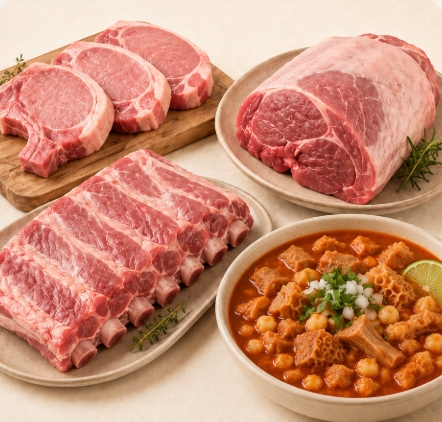 Cortes de puerco: chuleta, costilla, pierna y menudo