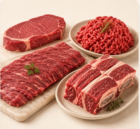 Cortes de res: bistec, molida, arrachera y costilla